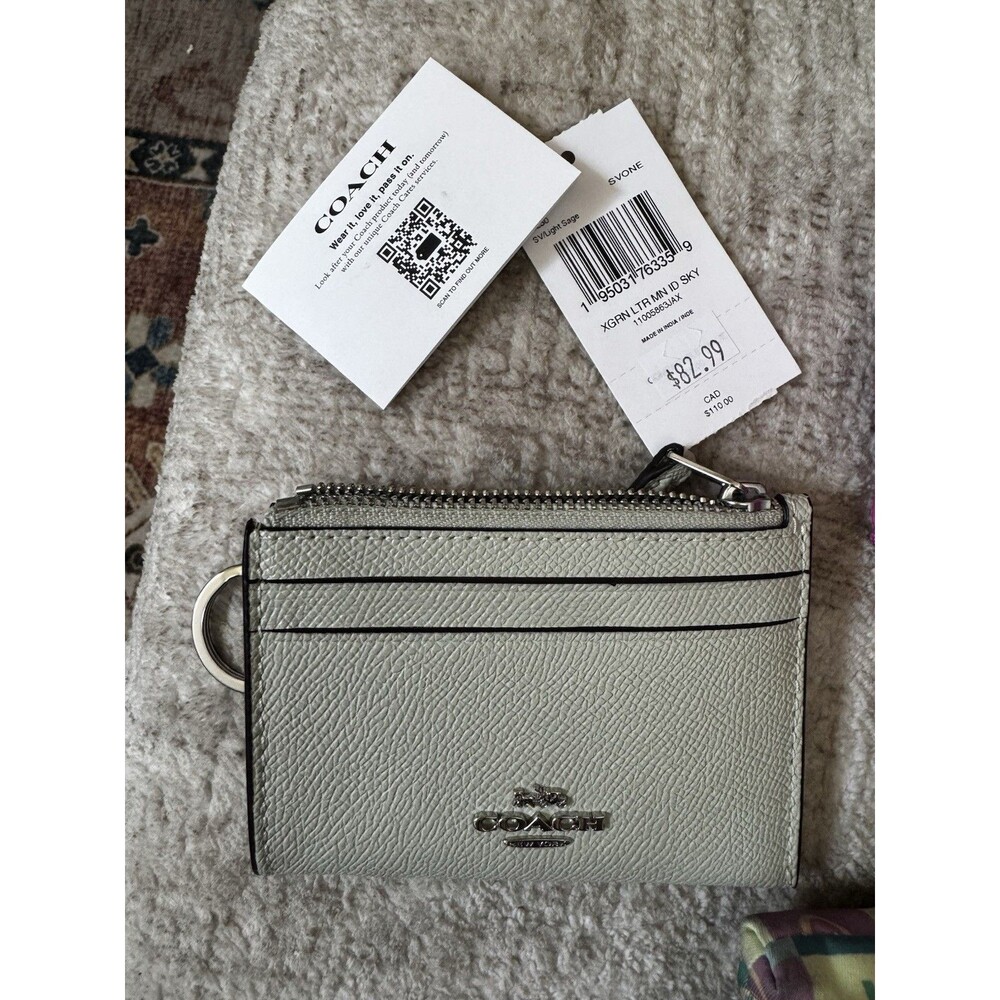 NWT Coach Crossgrain Leather Mini Skinny ID Card Case Light Sage 88250